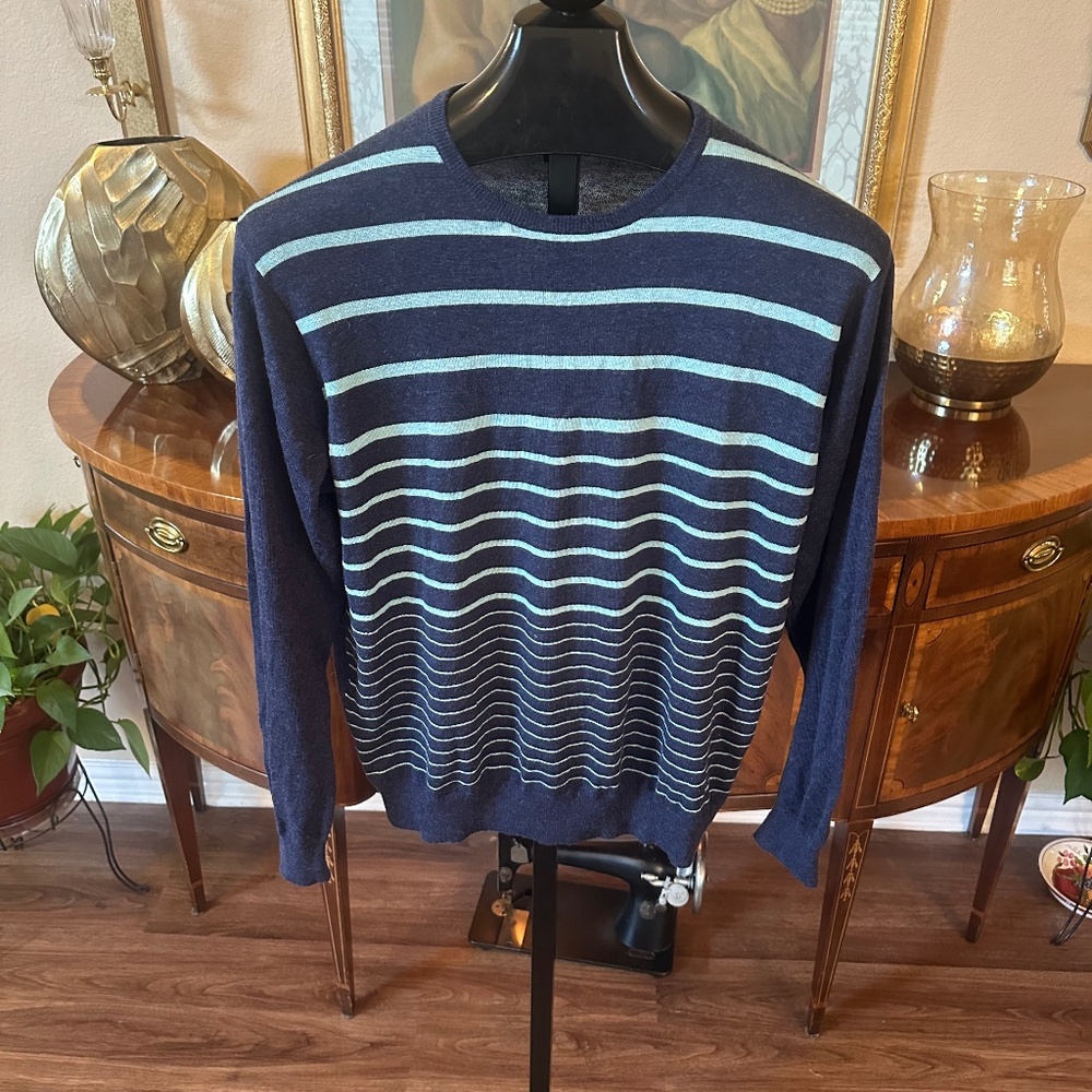 Dunhill Links Aqua Stripe Cashmere Blend Crew Sweater
